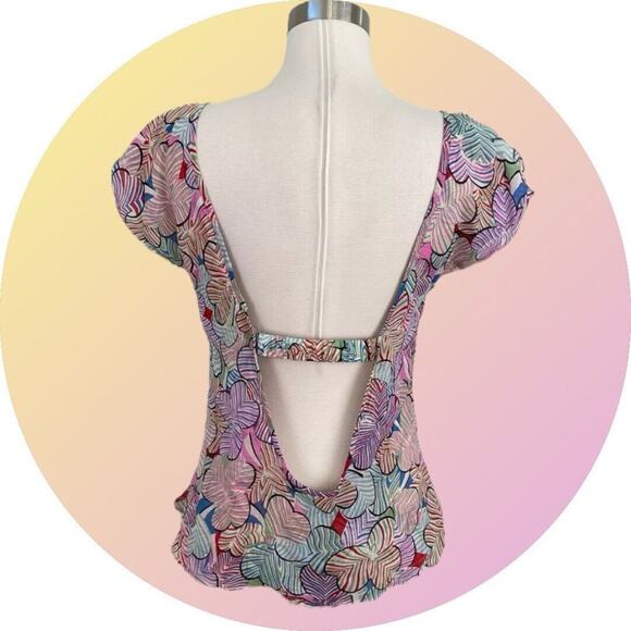 Marc Jacobs Womens Sz Small Silk Chiffon Backless Multicolor Short Sleeve Top - Picture 8 of 10